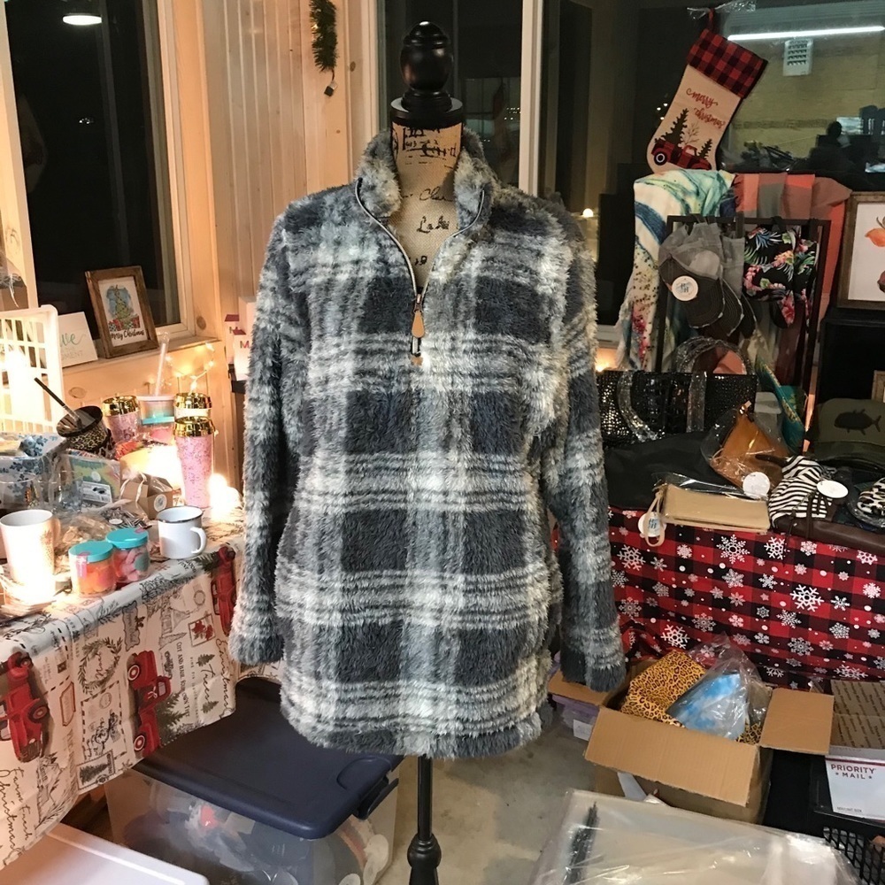 Plaid Fully Lined Long Sleeve 1/4 Zip Sherpa